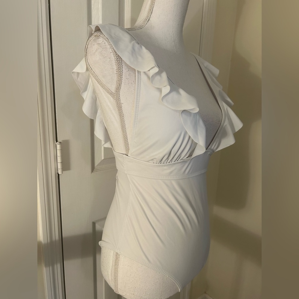 DONATED: Deep V Ruffle One-Piece Swimsuit NWOT! - Picture 8 of 9